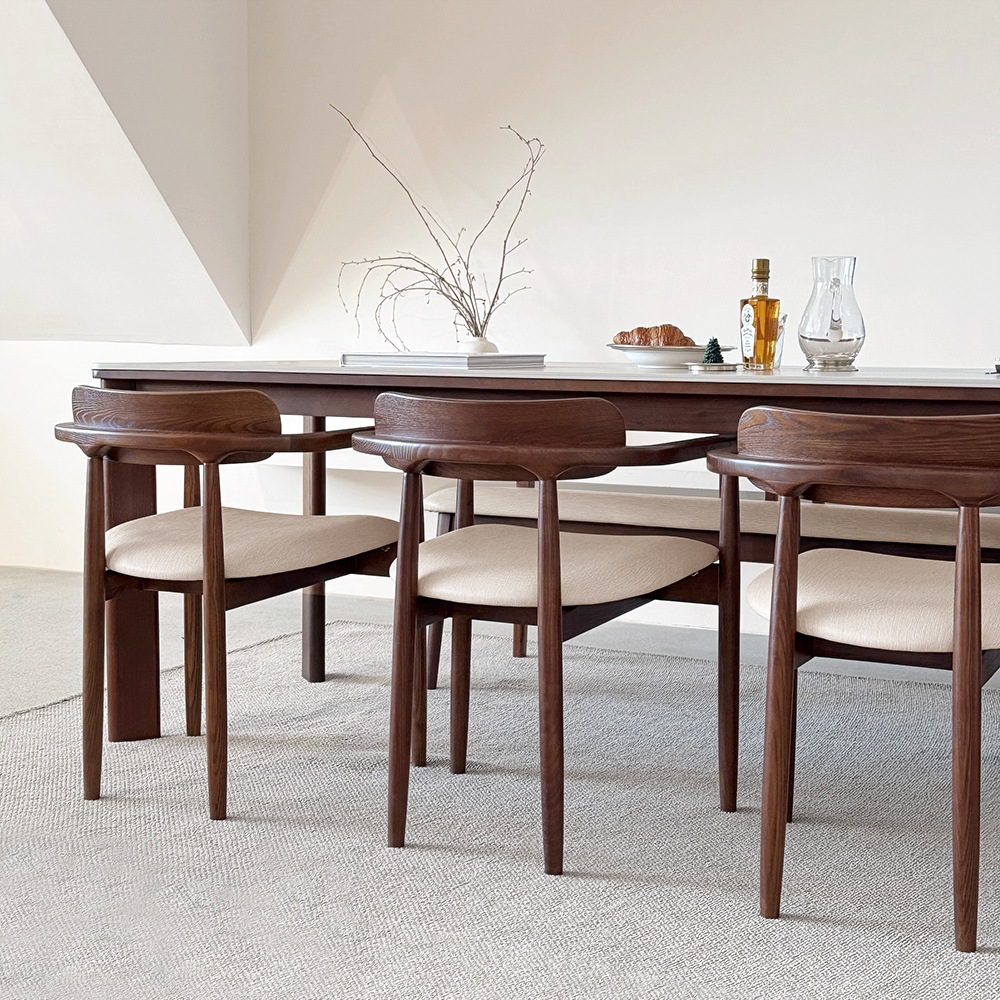 로포텐 커들리 양면 세라믹식탁 세트 원목 6인용 식탁 포세린 2000 의자3 벤치