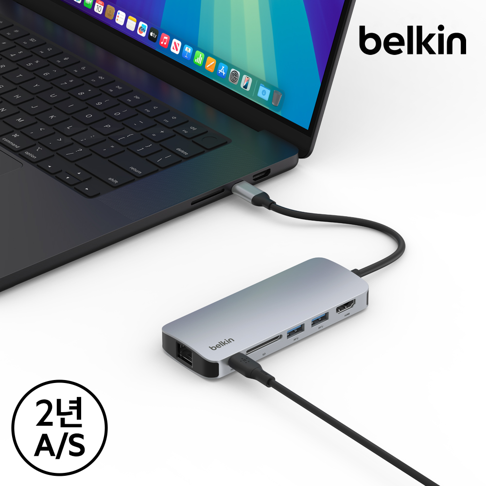 [25년 신제품] 벨킨 6in1 C타입 멀티 허브 Pro 이더넷 HDMI 2.0 4K 60Hz 100W AVC008fq 맥북 M4 윈도우 노트북 아이패드 호환