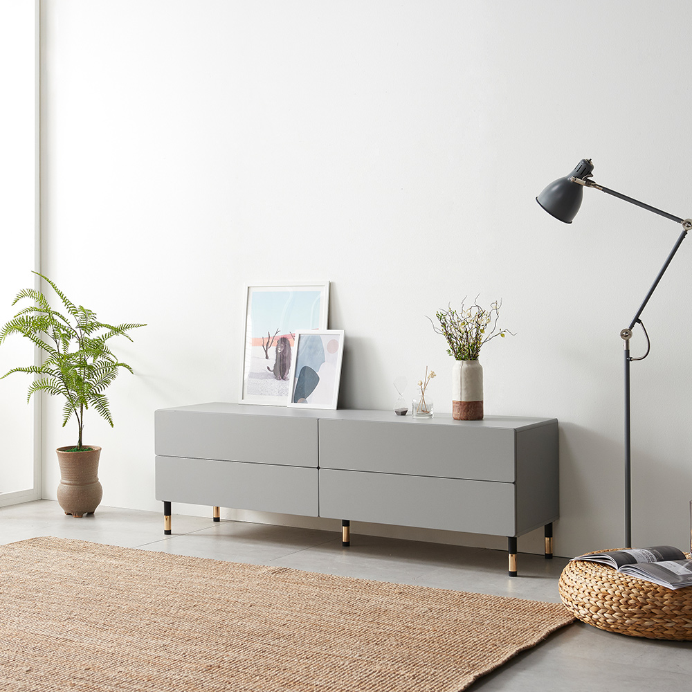 스코나 키링턴 2단 서랍 거실장 다리형 TV장 1600mm, 그레이