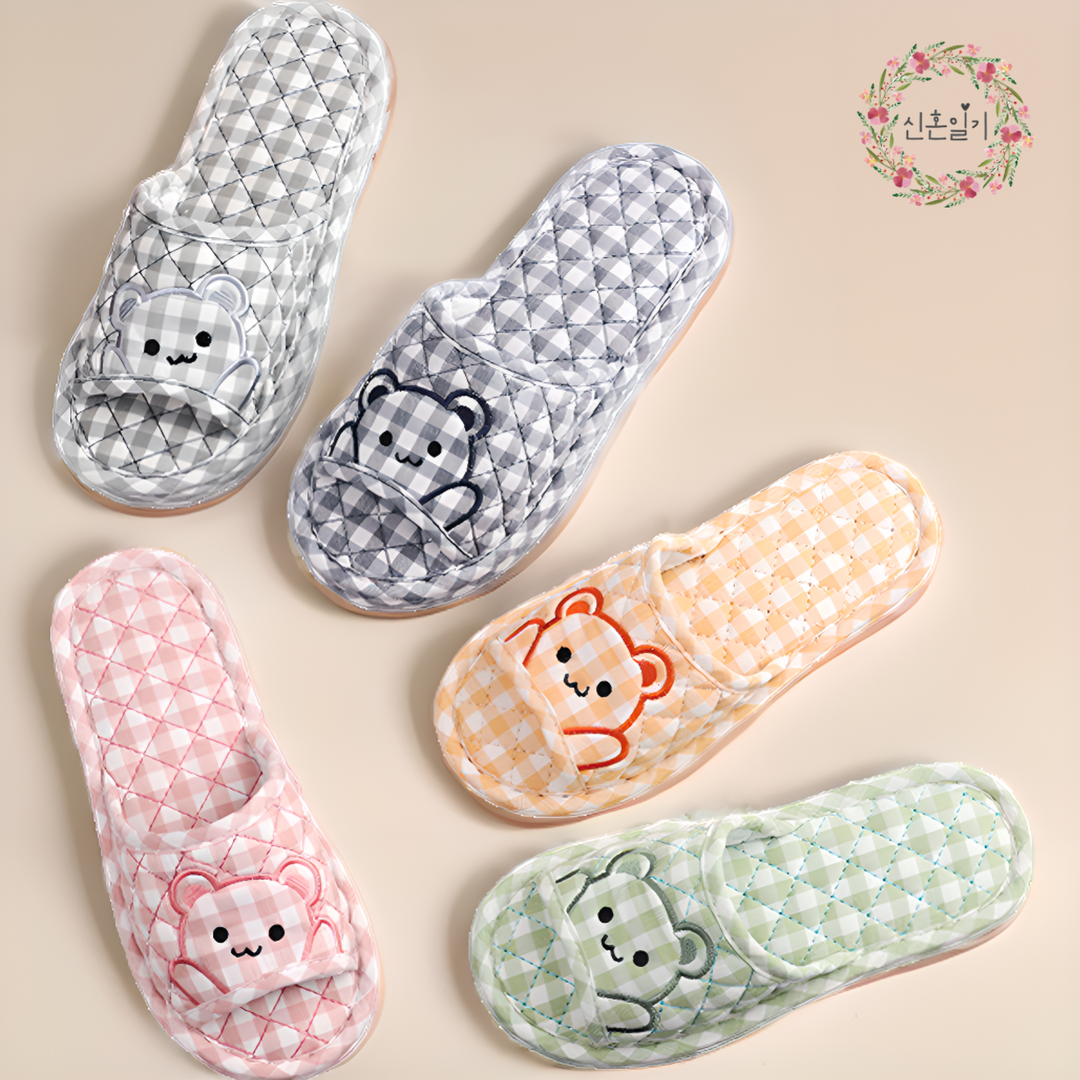 귀여운 아기곰 3중 쿠션 층간소음방지 쿠션 면 거실화 거실 실내화 어린이집 실내 슬리퍼