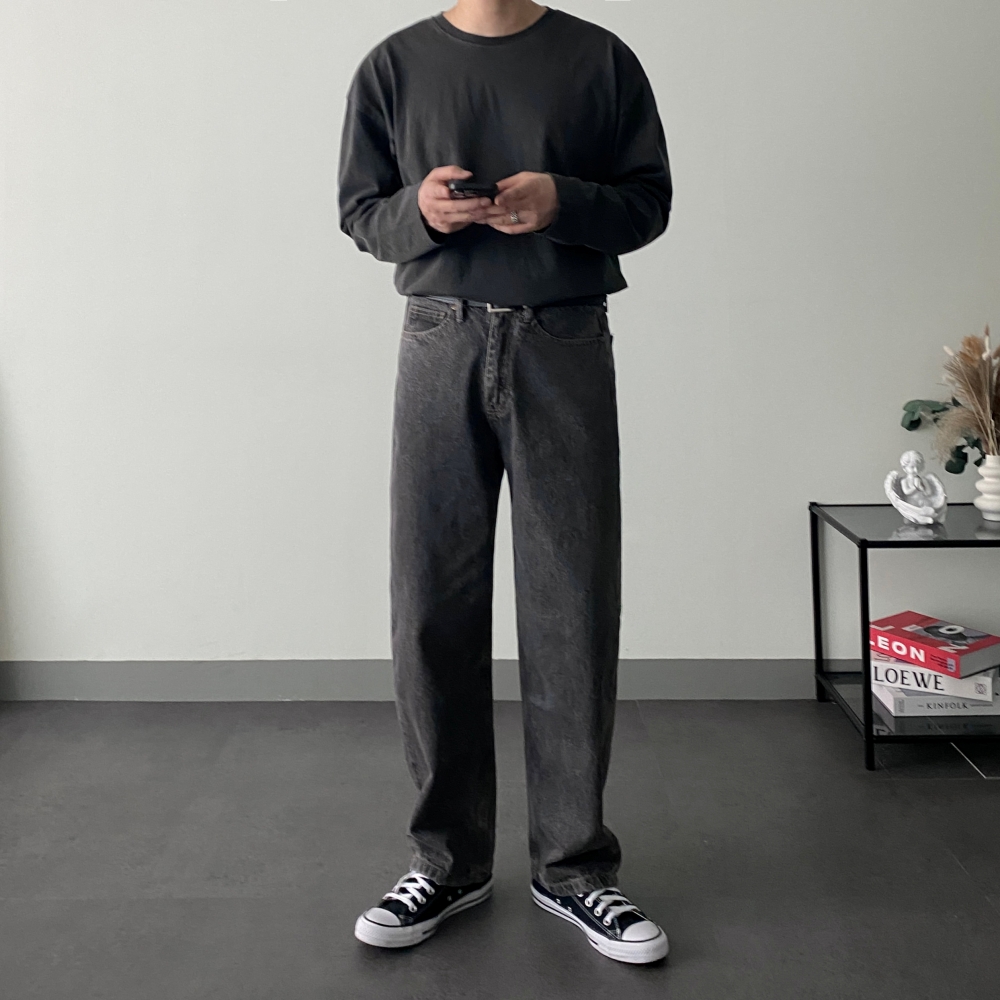 남자세미와이드청바지 남자밴딩청바지 남성연청바지 - 상세 이미지 3