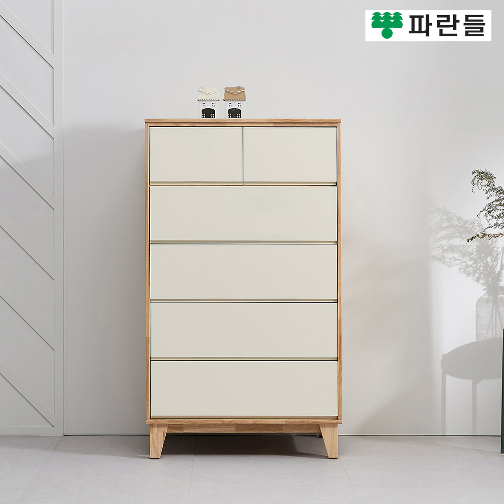 파란들가구 전면화이트 고무나무원목 상2칸 5단서랍장 - 상품 이미지