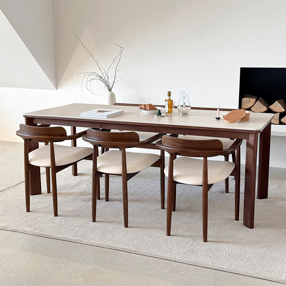 로포텐 커들리 양면 세라믹식탁 세트 원목 6인용 식탁 포세린 2000 의자3 벤치