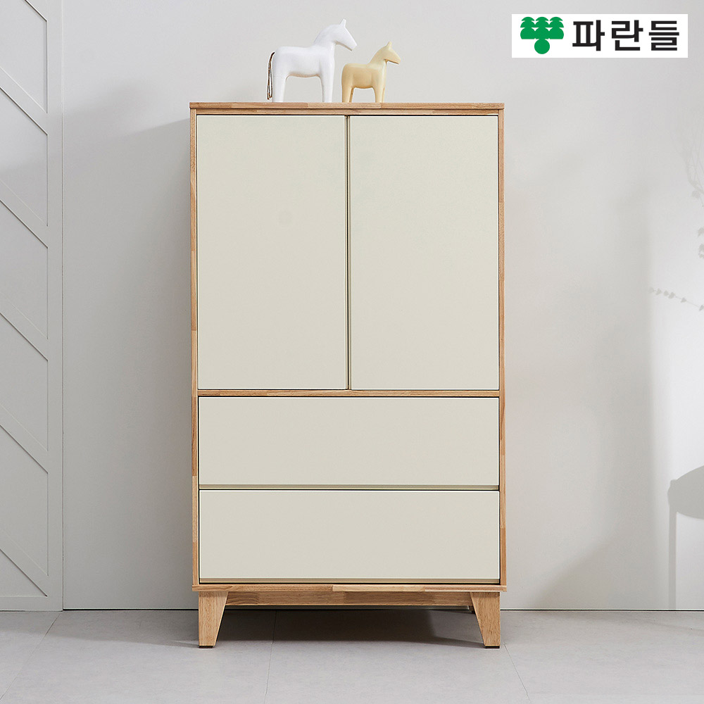 파란들가구 800 전면화이트 고무나무원목 2단서랍 원목옷장 - 메인 이미지