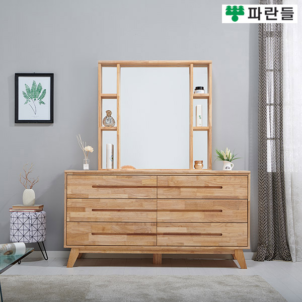 파란들가구 고무나무원목 1500 3단서랍화장대 입식화장대 - 상품 이미지