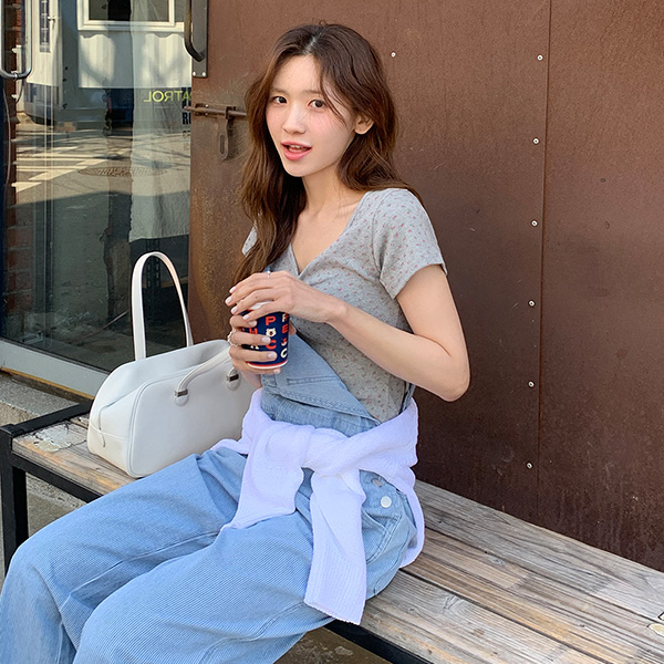 메일리 잔꽃 셔링 반팔 티셔츠 ts4430 - 상품 이미지
