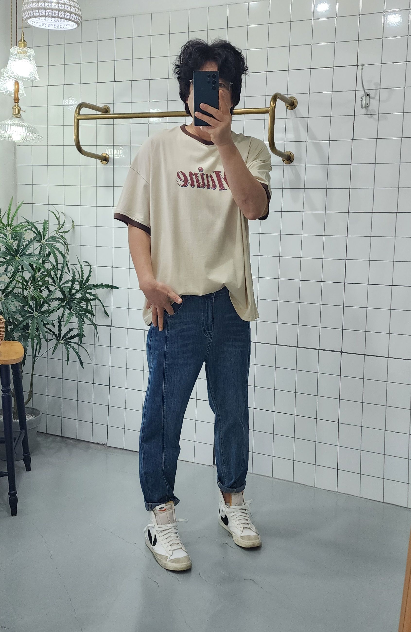 데님 스판 절개 라인 남자 여자 세미 배기 청바지 - 상세 이미지 3