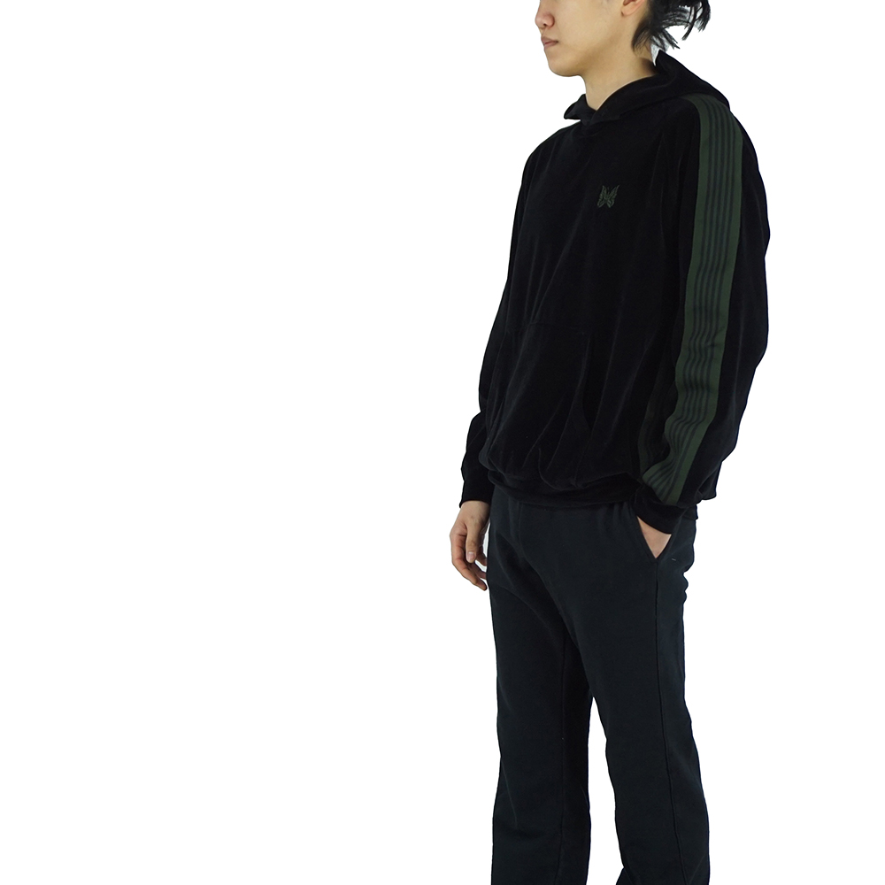 니들스 로고 자수 벨벳 후드 티셔츠 블랙 PU279 BLACK - 상세 이미지 2