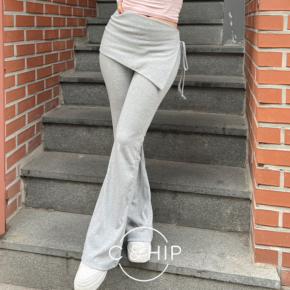 쇼쇼 언발 랩 리본 스트랩 치마반바지 레깅스 부츠컷팬츠 3color - 상품 이미지