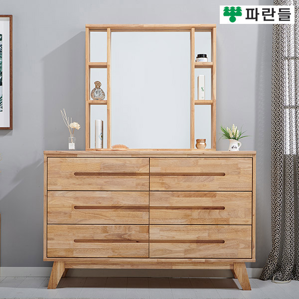 파란들가구 고무나무원목 1200 3단서랍화장대 입식화장대 - 메인 이미지