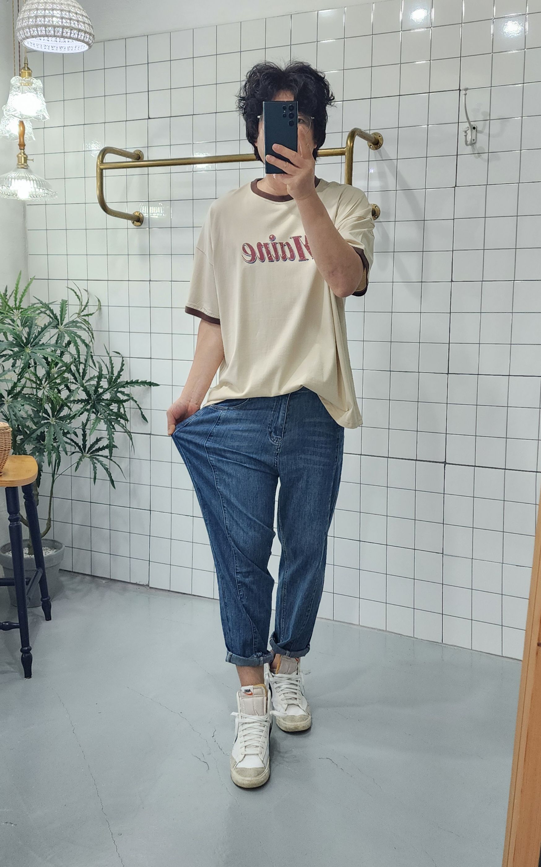 데님 스판 절개 라인 남자 여자 세미 배기 청바지 - 상세 이미지 2