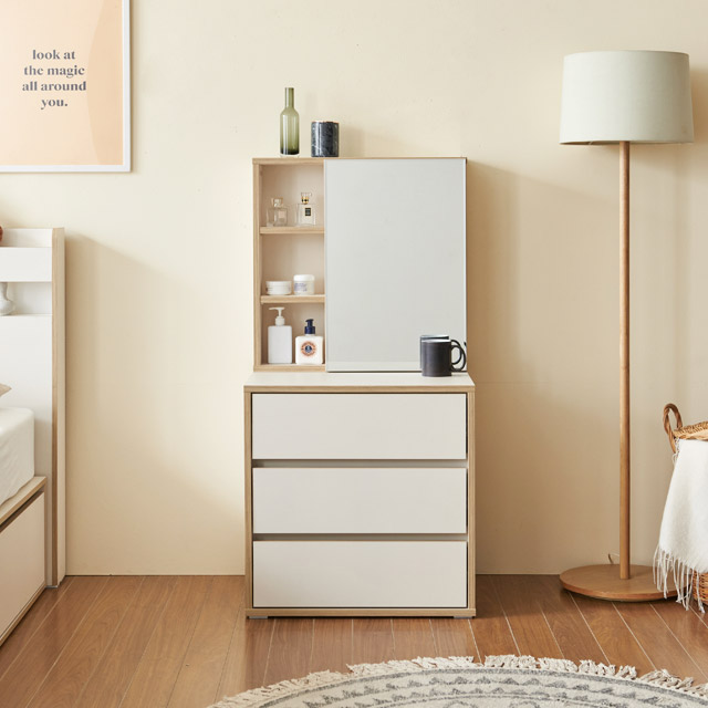 홈트리가구 원룸 화장대 서랍장 아일랜드 크림화이트, 3단 거울 세트 600mm - 상세 이미지 2