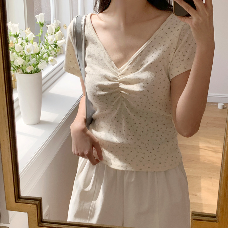 메일리 잔꽃 셔링 반팔 티셔츠 ts4430 - 상세 이미지 4