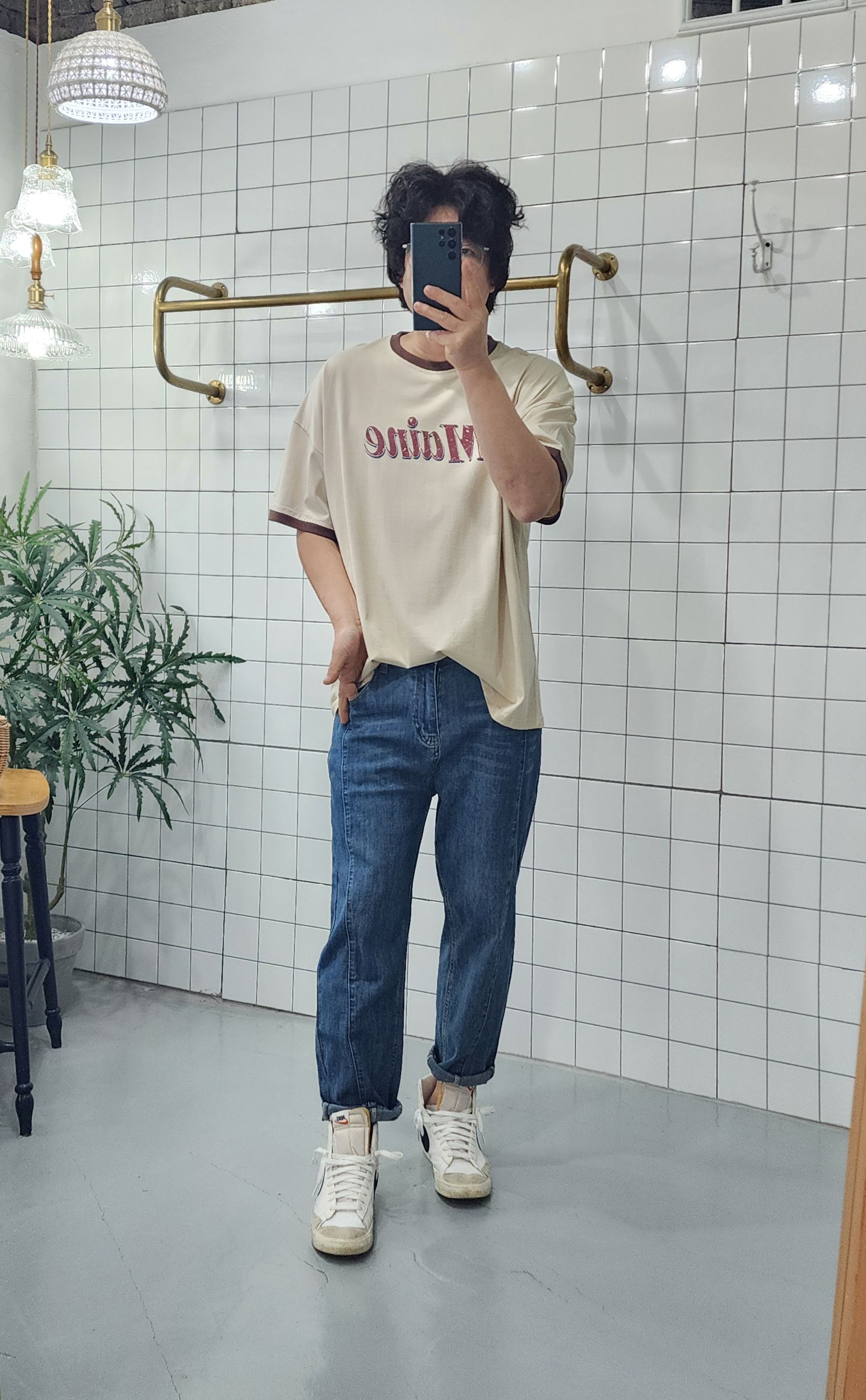 데님 스판 절개 라인 남자 여자 세미 배기 청바지 - 상세 이미지 4