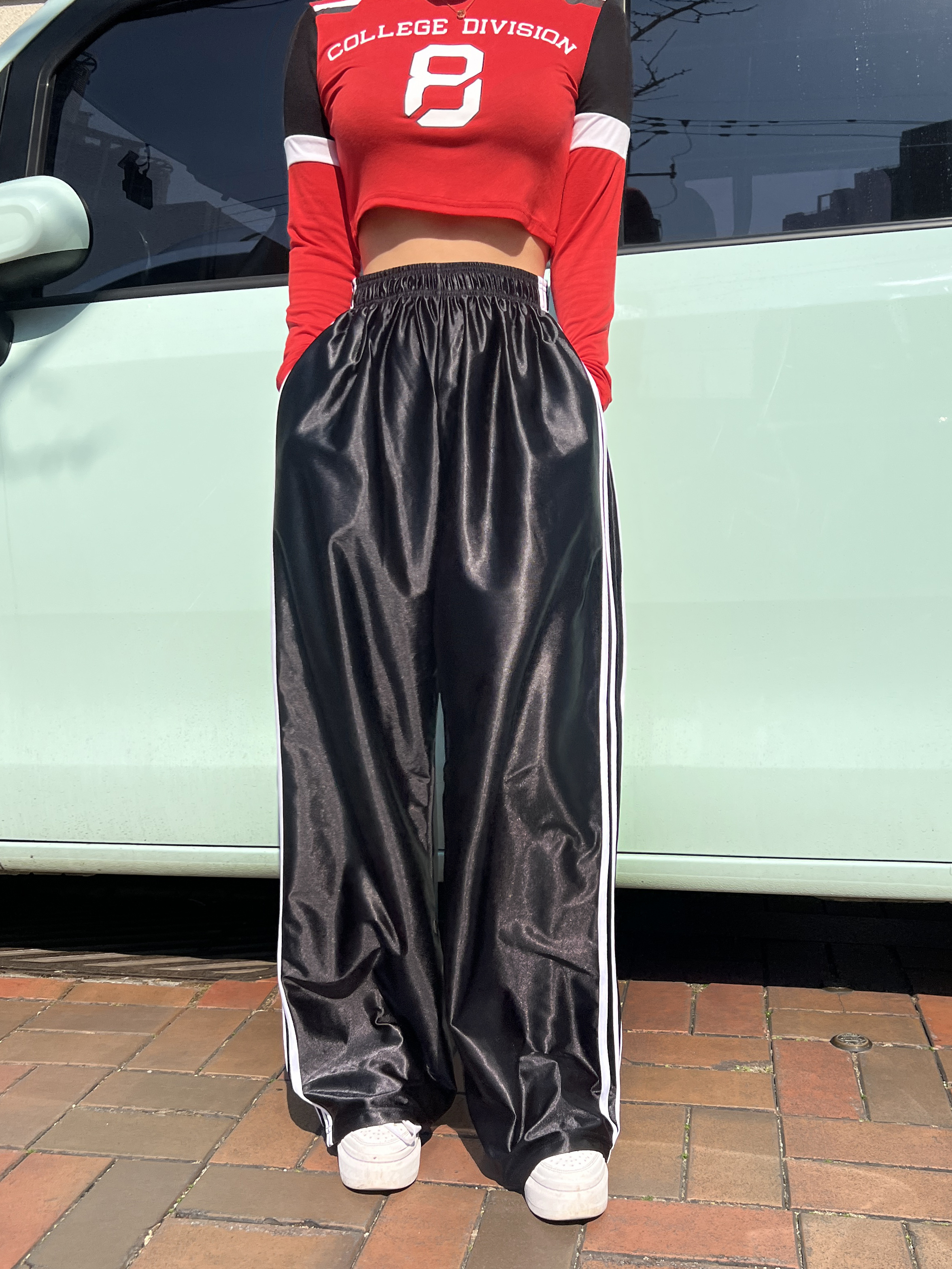 디디 트랙 트레이닝 실버 메탈 실크 새틴 샤틴 밴딩 와이드팬츠 4color - 상세 이미지 3