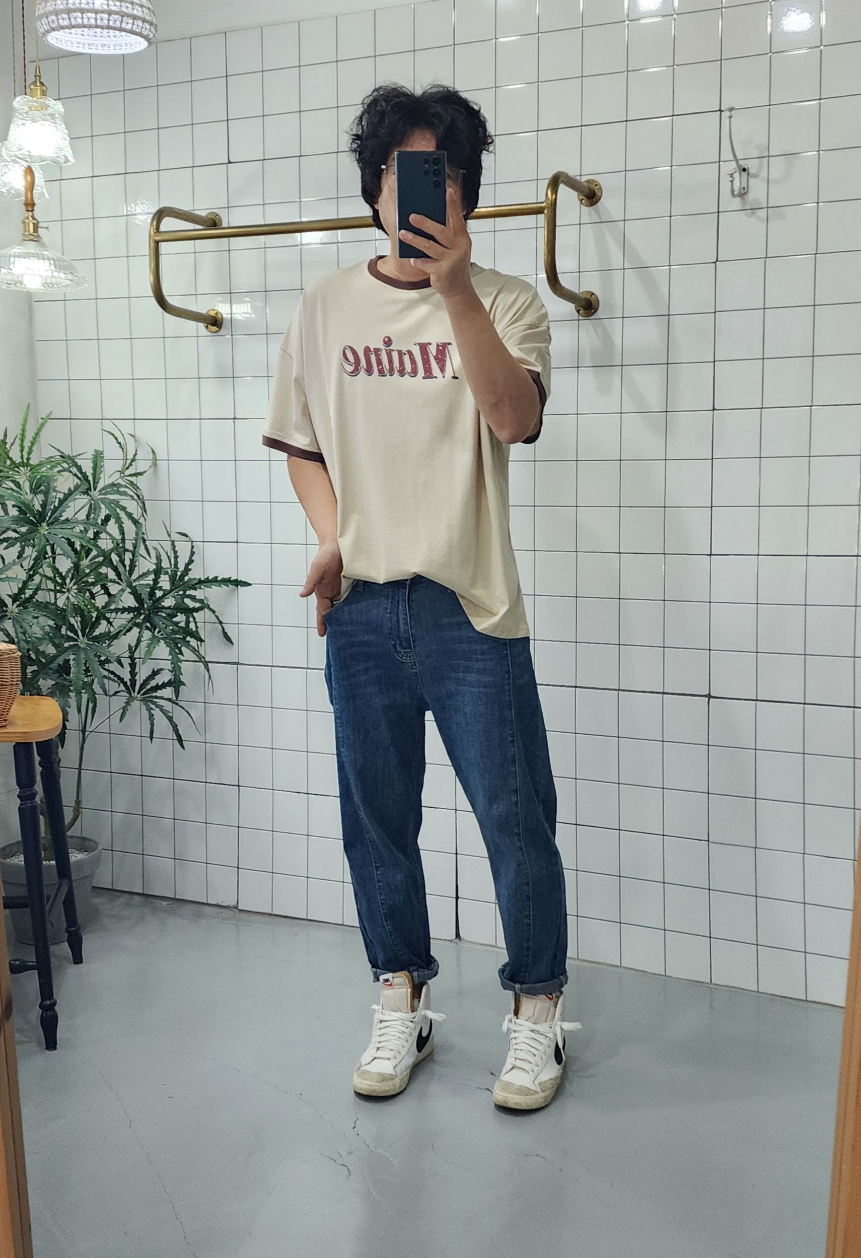 데님 스판 절개 라인 남자 여자 세미 배기 청바지 - 상세 이미지 5