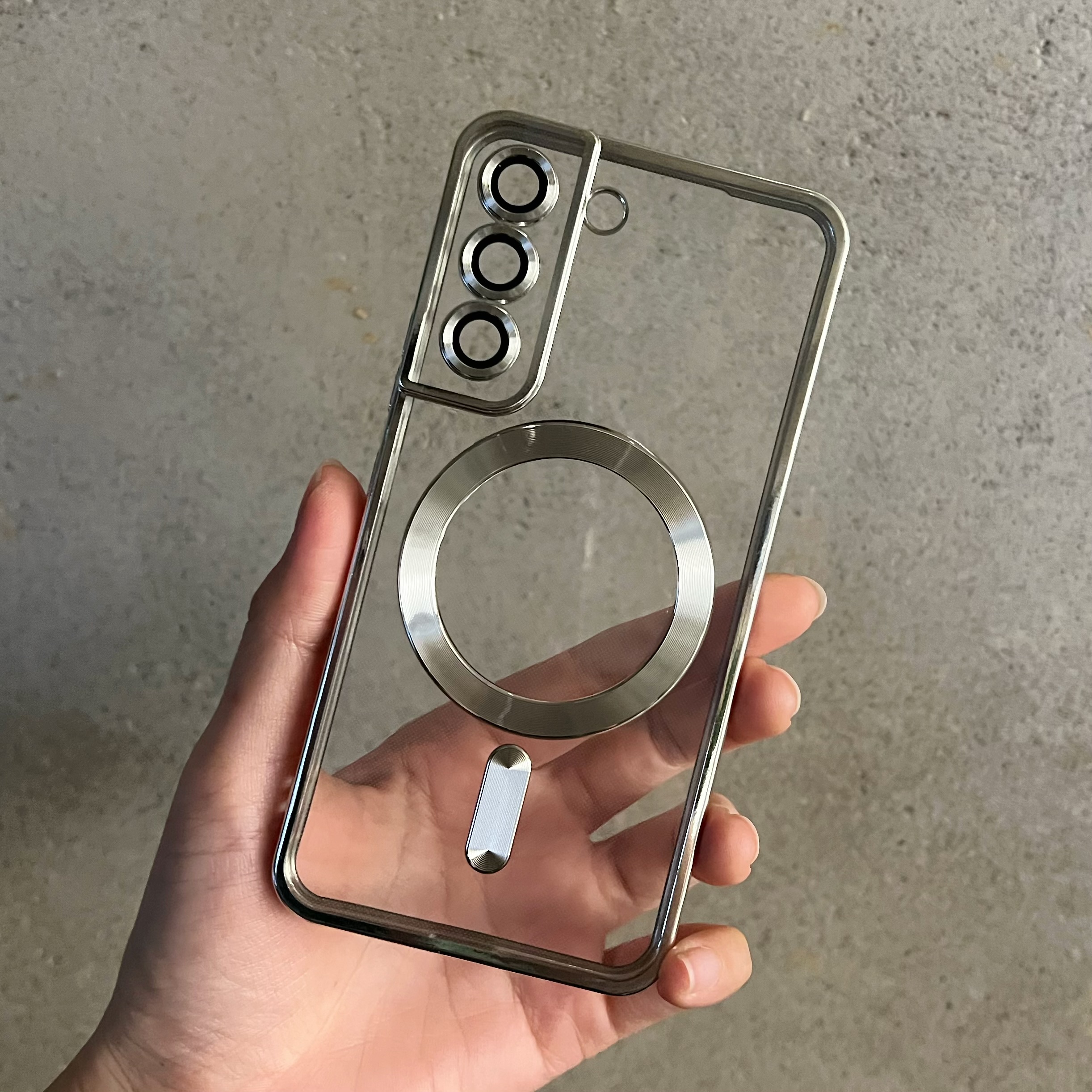 맥세이프 케이스 범퍼 젤리 실리콘 슬림 풀커버 카메라보호 투명 실버, 갤럭시S22 - 상품 이미지