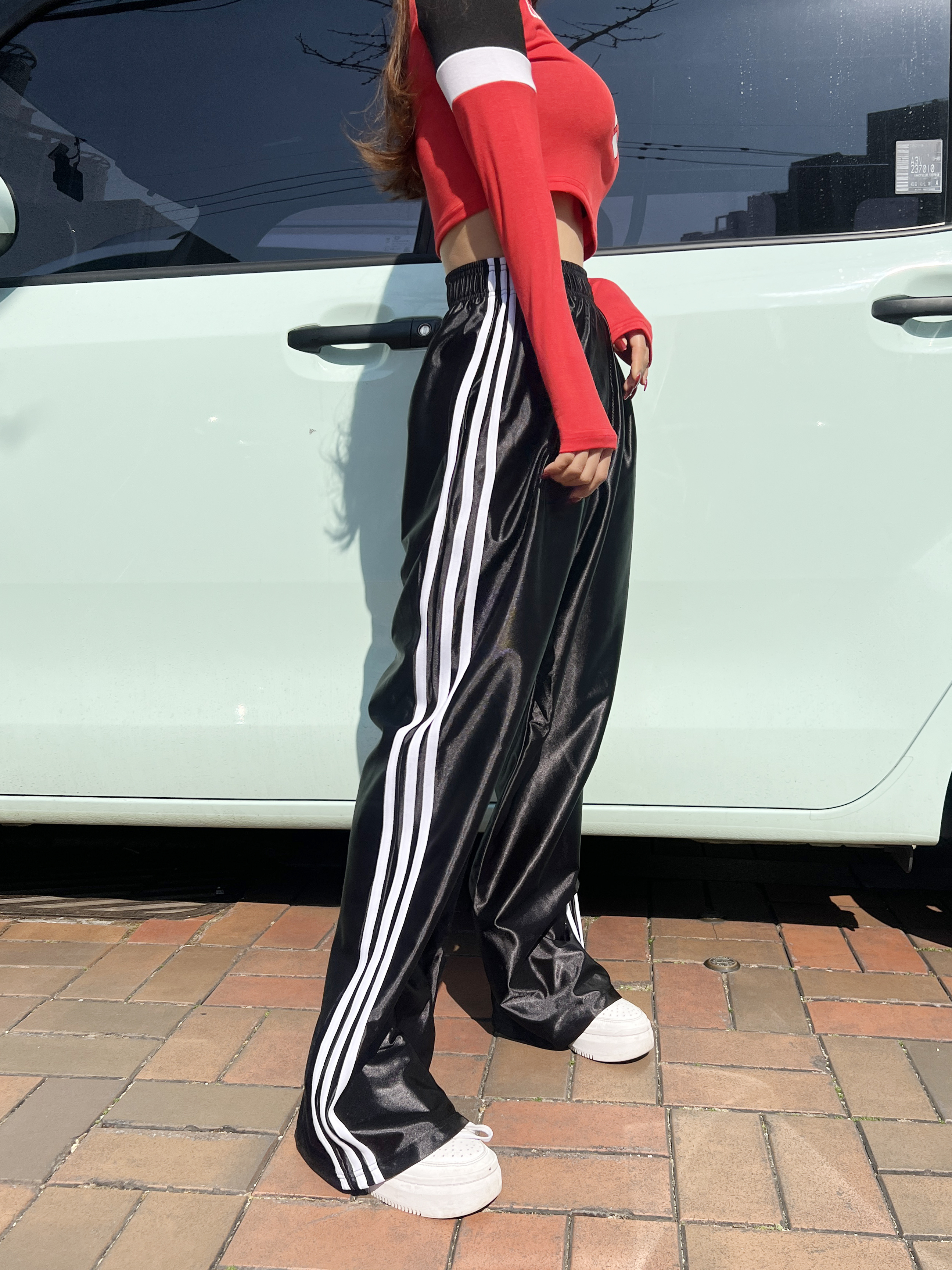 디디 트랙 트레이닝 실버 메탈 실크 새틴 샤틴 밴딩 와이드팬츠 4color - 상세 이미지 4