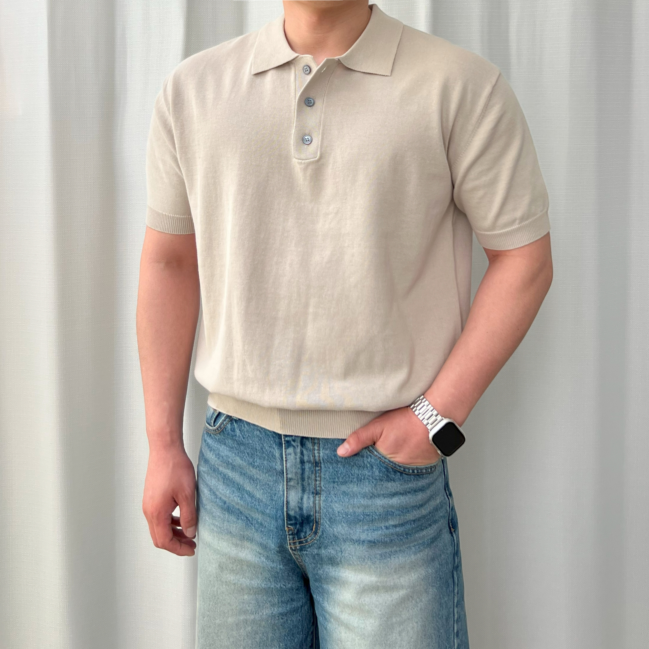 반타 여름 쿨 냉감 시원한 남자 반팔 린넨 카라티 - 상품 이미지