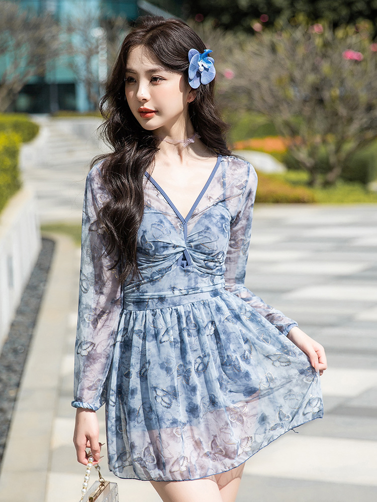 빅사이즈 나비 수영복 긴팔 원피스형 4XL - 상세 이미지 3