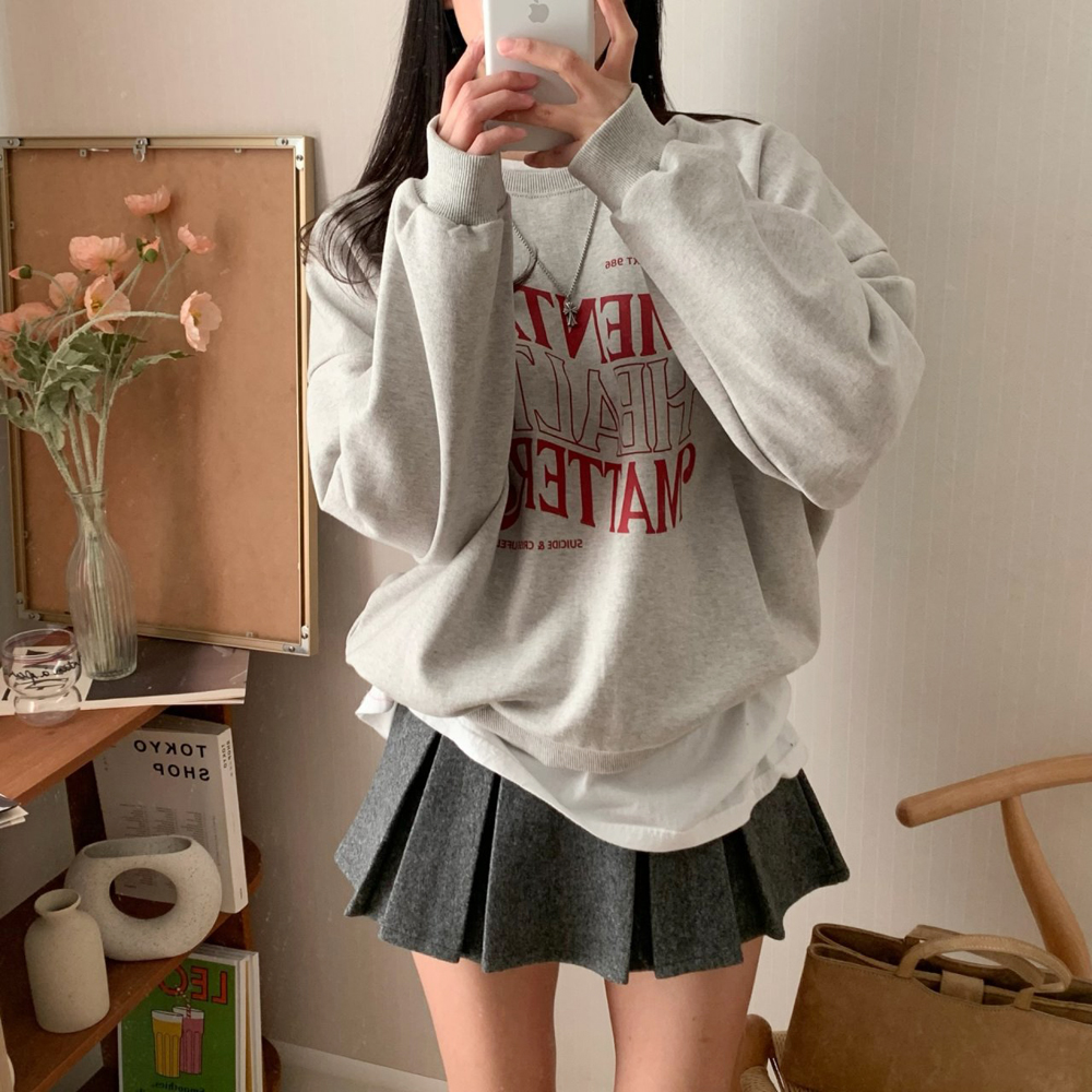 오버핏 HEALTH 레터링 프린팅 티셔츠 여자 맨투맨 박스티 여성 가을 티셔츠 코튼 - 상세 이미지 3