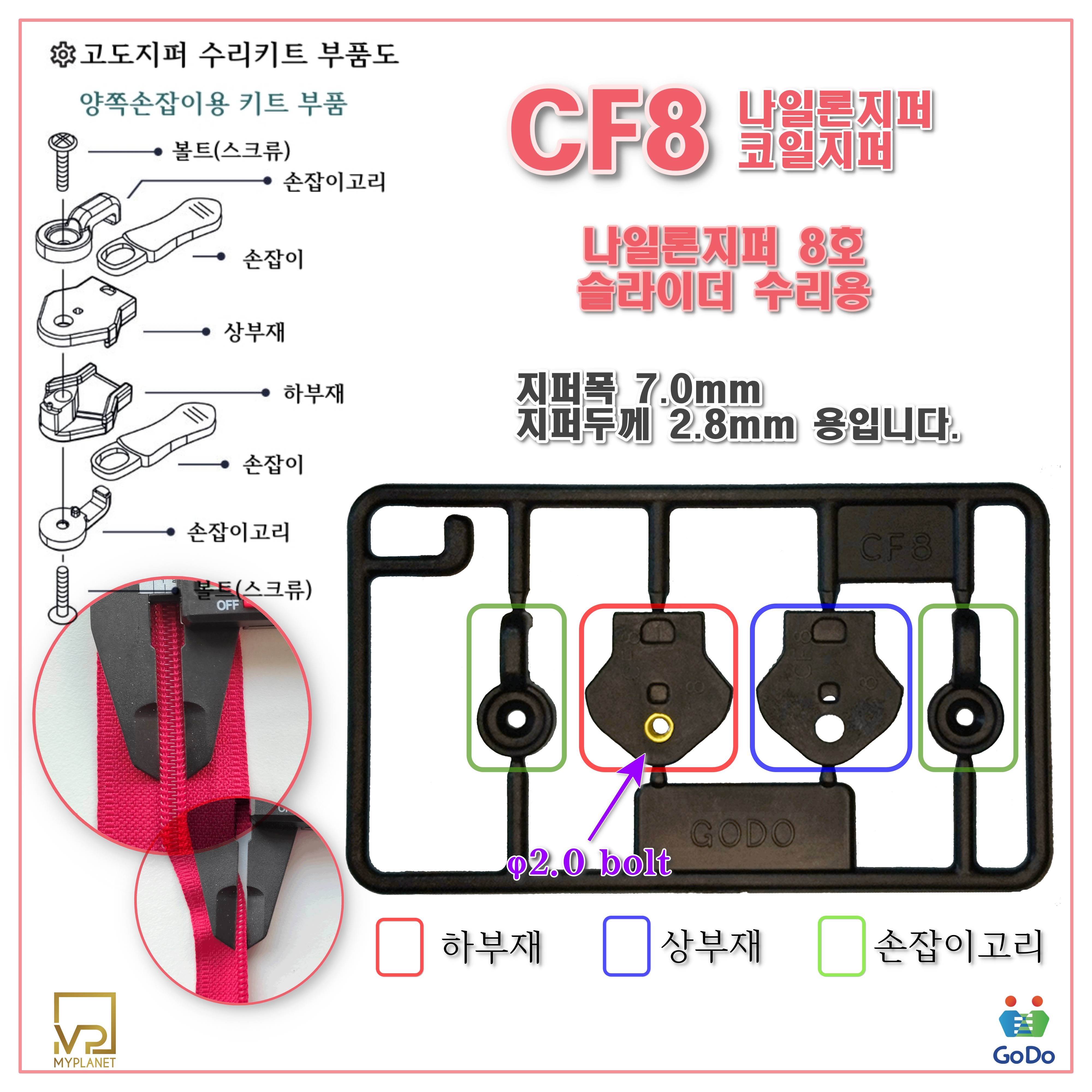 고도지퍼 412 CF8 4개들이 양쪽손잡이 나일론지퍼 슬라이더 수리 추가 수선키트 - 상세 이미지 4