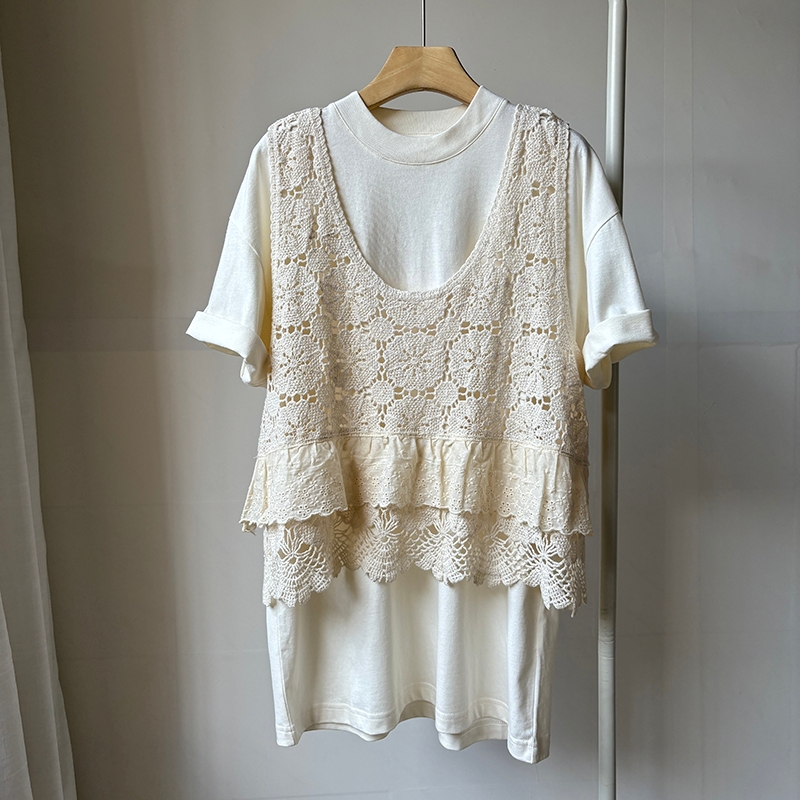 뷔스티에조끼 레이스 펀칭 니트조끼 망사 간절기 뱃살커버