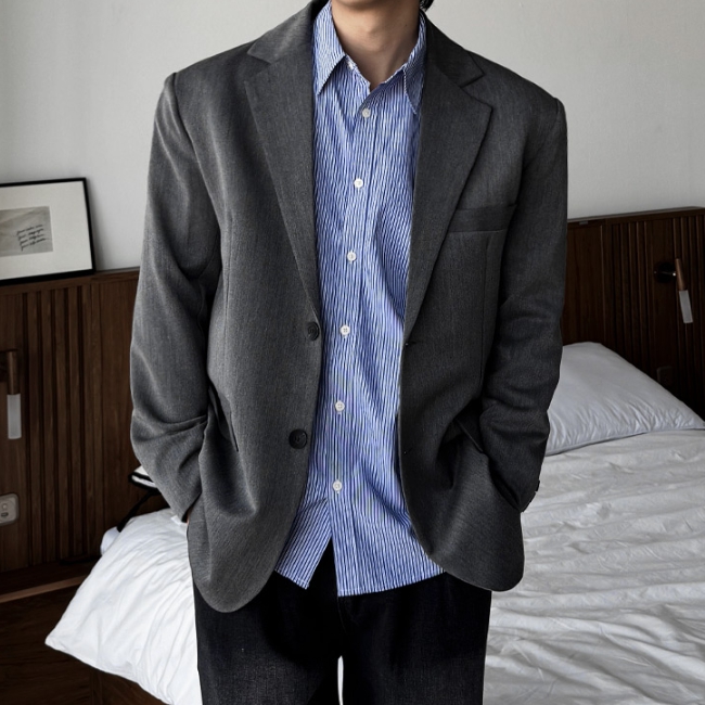 남자 레헤 오버핏 봄 가을 캐주얼 스판 블레이저 정장 자켓 - 상세 이미지 2