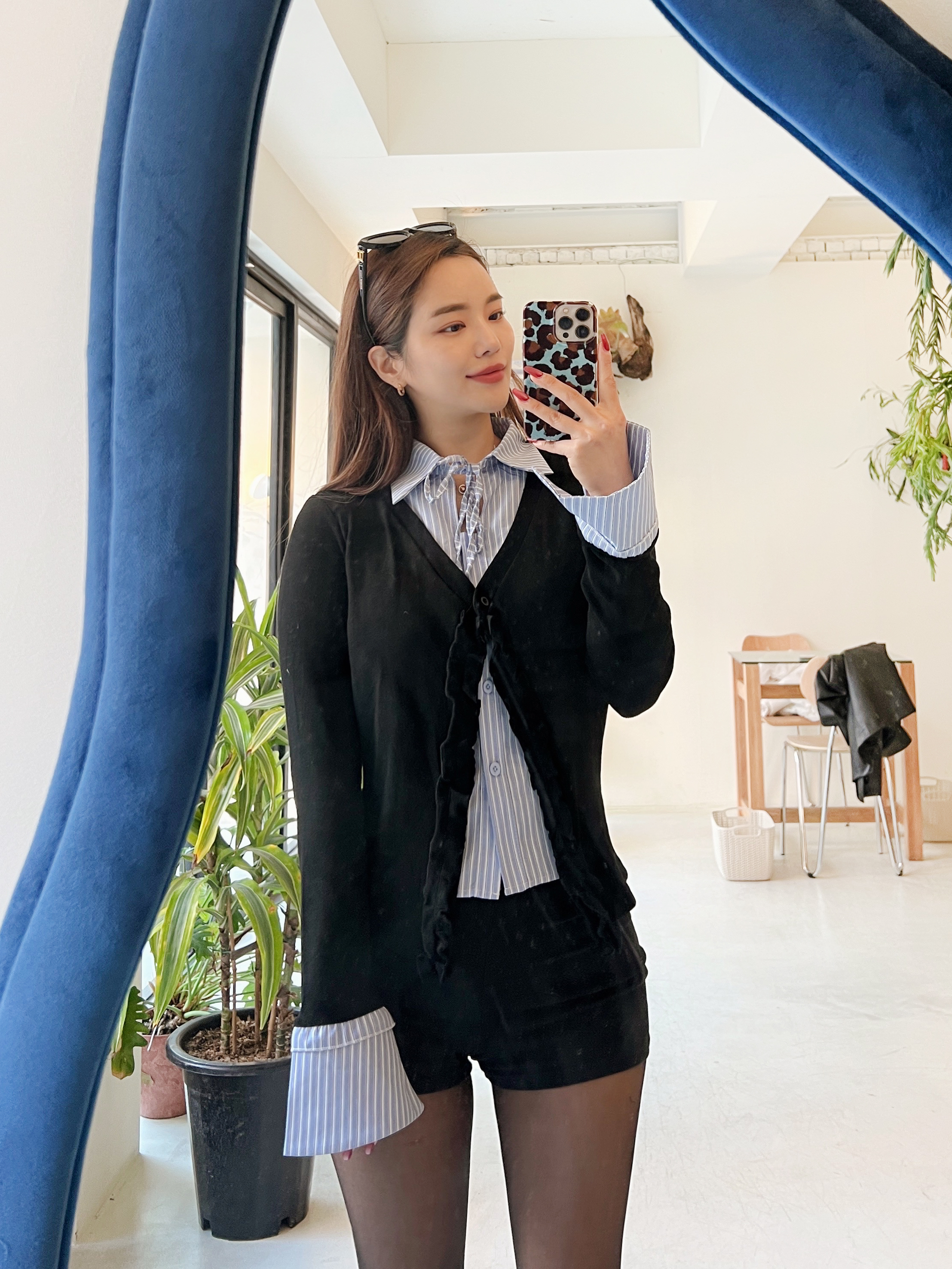 셔츠 레이어드 단가라 스트라이프 프릴 가디건 티셔츠 3color - 상세 이미지 5