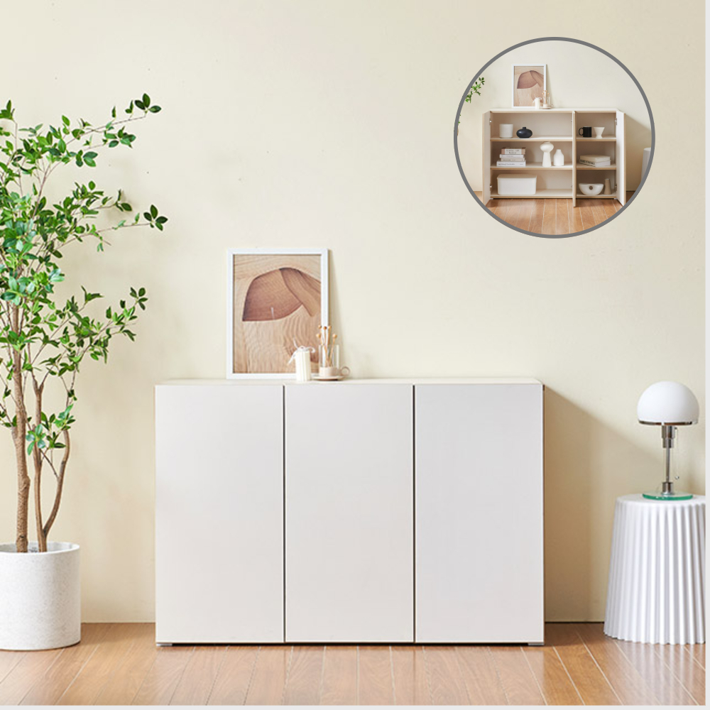 홈트리가구 주방수납장 냉장고장 홈카페장 키큰 틈새 다용도 수납장 1200mm, 3단, 크림화이트