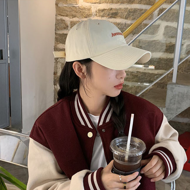예쁜 어썸 자수 캡모자 야구 볼캡 스트릿 패션 여성 남성 커플 연예인 이미지 6