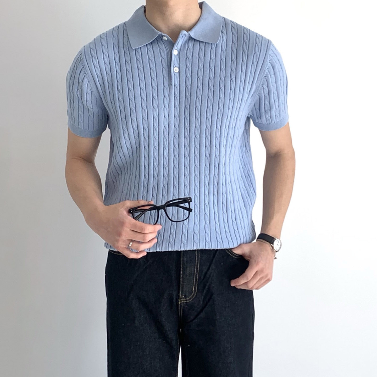 남자꽈배기반팔니트 남성여름니트 머슬핏니트 - 상세 이미지 3