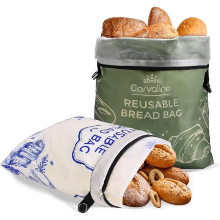 [해외]홈메이드 빵 및 사워도우 보관용 XL 빵 봉지 2팩, 이중 잠금 잠금 장치가 있는 재사용 가능한 신선 보관 봉지, 빵의 신선도를 더 오래 유지하는 냉동 빵 보관 봉지