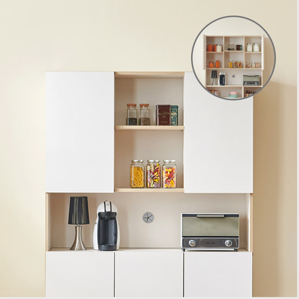 홈트리가구 주방수납장 냉장고장 홈카페장 키큰 틈새 상부 수납장 1200mm, 3단, 크림화이트
