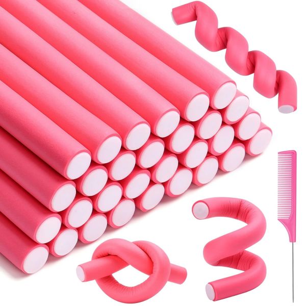 Selizo 30Pcs 9.45x0.55 유연한 헤어 롤러 짧은 머리 중간 긴 머리용 폼 컬링기 열 없음 로드 - 핑크색직경 0.55 Pink(Diameter 0.55)... 