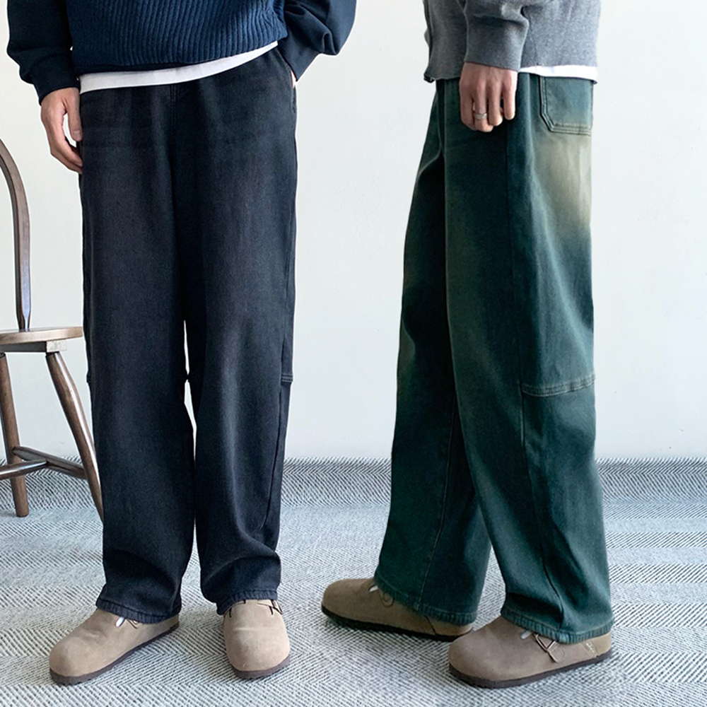 1+1 벌룬데님 남성기모청바지 남자와이드청바지 - 메인 이미지