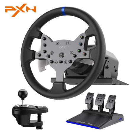 [해외]PXN V99 구동력 스티어링 휠, 3.2Nm 듀얼 모터 힘 피드백 베이스, 시프터 및 페달이 있는 11.8인치 TPR 고무 휠 커버 심 레이싱 데스크 클램프, PC, PS