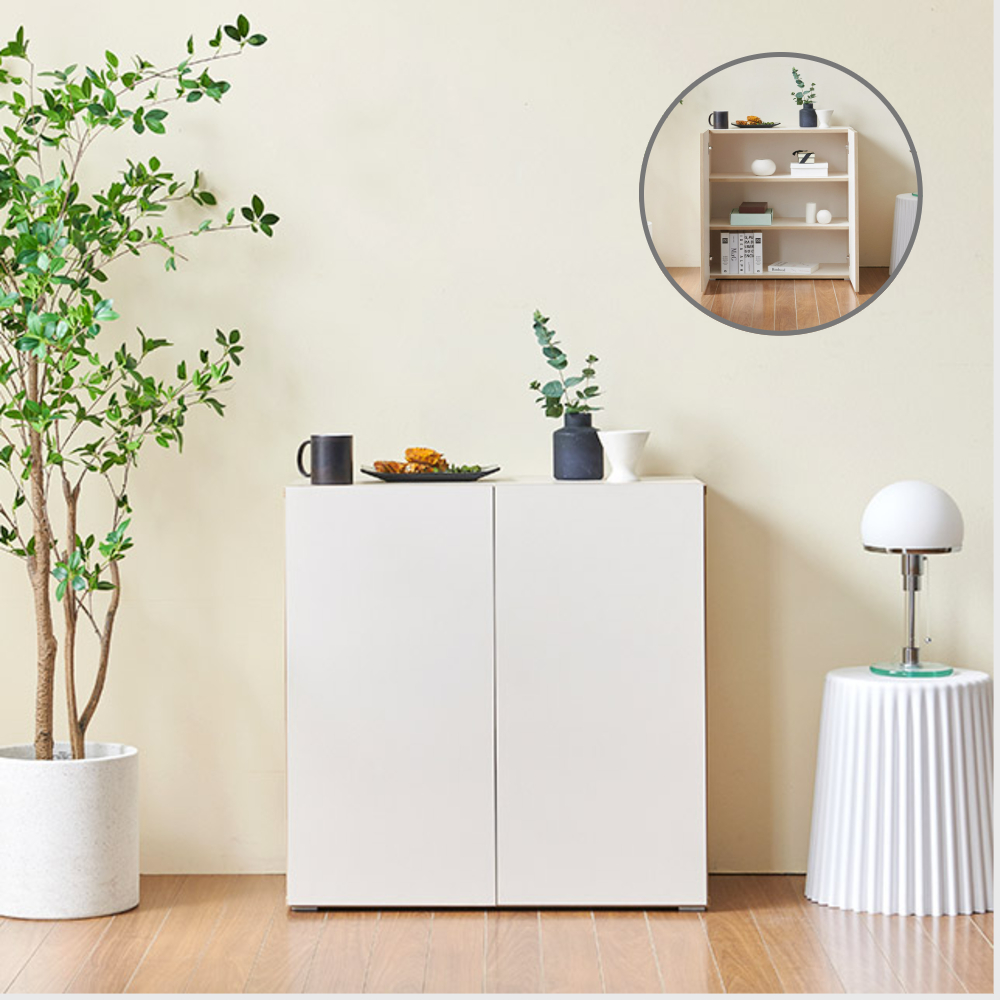 홈트리가구 주방수납장 냉장고장 홈카페장 키큰 틈새 다용도 수납장 800mm, 3단, 크림화이트