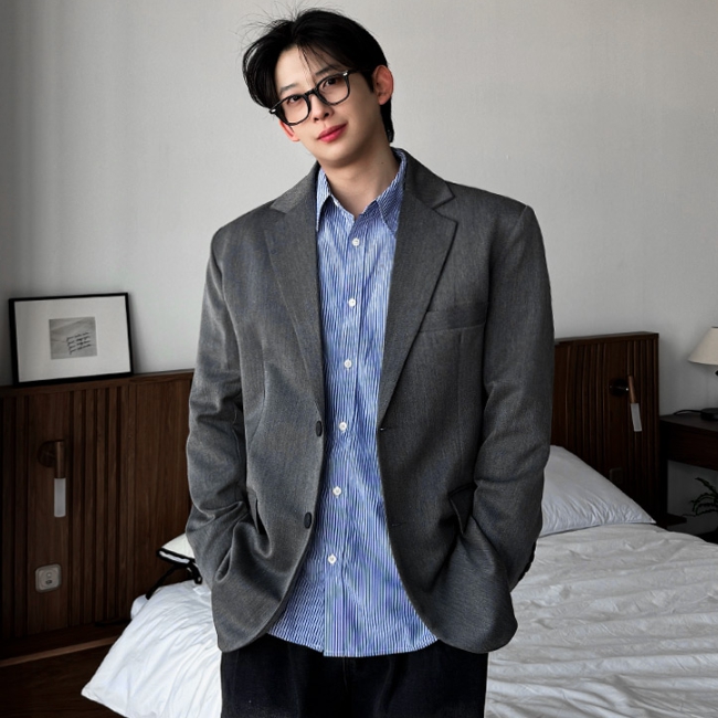 남자 레헤 오버핏 봄 가을 캐주얼 스판 블레이저 정장 자켓 - 상세 이미지 4