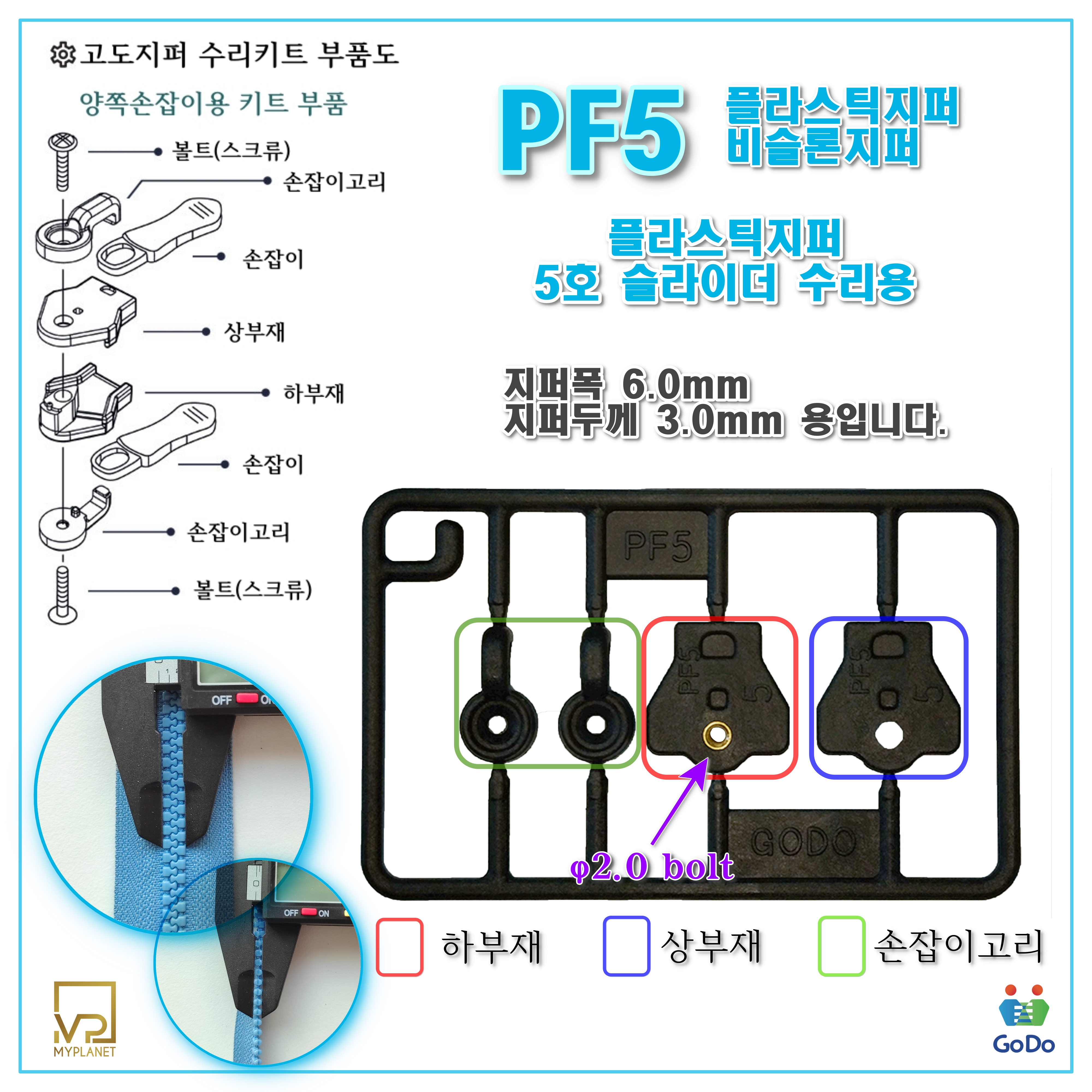 고도지퍼 421 PF5 4개들이 양쪽손잡이 플라스틱지퍼 슬라이더 수리 추가 수선키트 - 상세 이미지 4