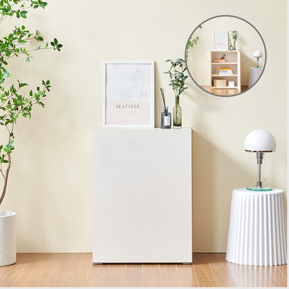 홈트리가구 주방수납장 냉장고장 홈카페장 키큰 틈새 다용도 수납장 600mm, 3단, 크림화이트