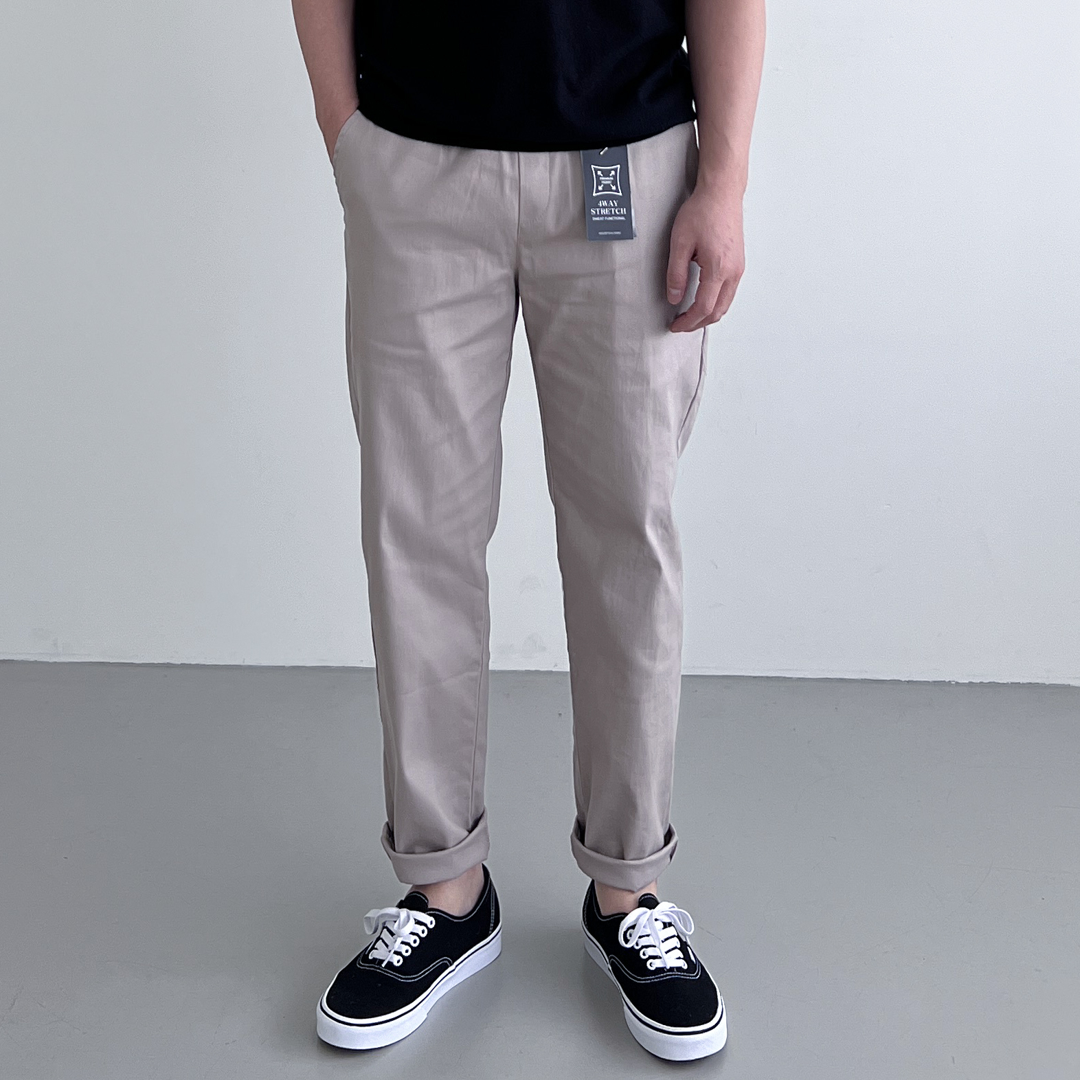 1+1 테이퍼드핏 스판면바지 치노팬츠 기지바지 슬랙스 - 상세 이미지 4