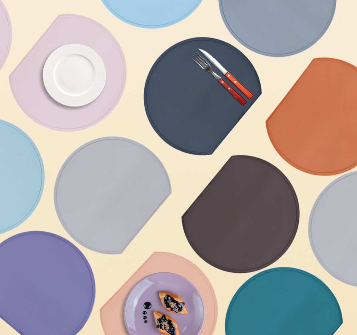 [1+1]타원형 실리콘 BPA 프리 테이블 식탁 매트