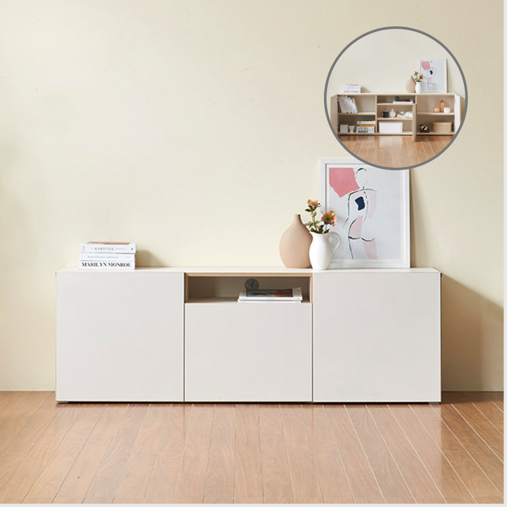 홈트리가구 높은거실장 티비다이 낮은 티비장 거실 TV 장식장 오픈형 수납 거실장 1800mm, 크림화이트