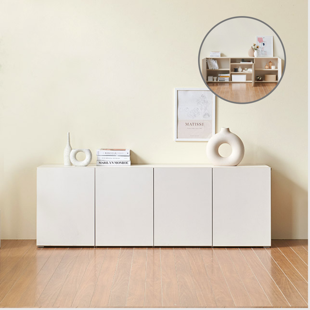 홈트리가구 높은거실장 티비다이 낮은 티비장 거실 TV 장식장 도어형 수납 거실장 1800mm, 크림화이트