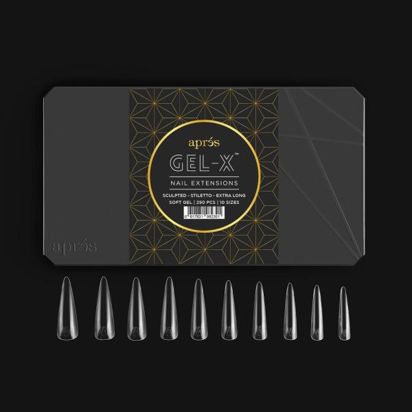 Apres Nail Gel-X™ 스컬프티드 스틸레토 엑스트라 롱 팁 박스  250 Gel-X 팁  프리미엄 품질  10가지 사이즈 0-9  사이즈 00 미포함  2022... 
