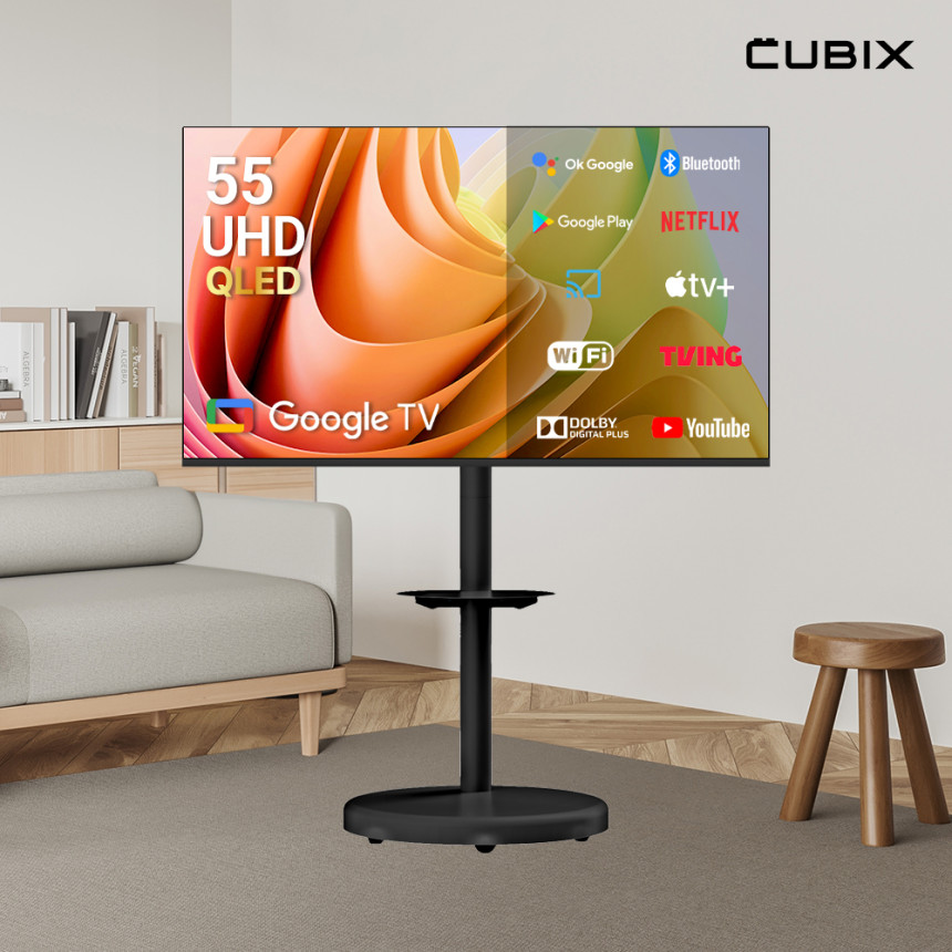 무빙큐빅스 블랙에디션 삼탠바이미 139cm(55인치) UHD 4K QLED 스마트티비 셋트 이동식 TV 삼텐바이미 중소바이미