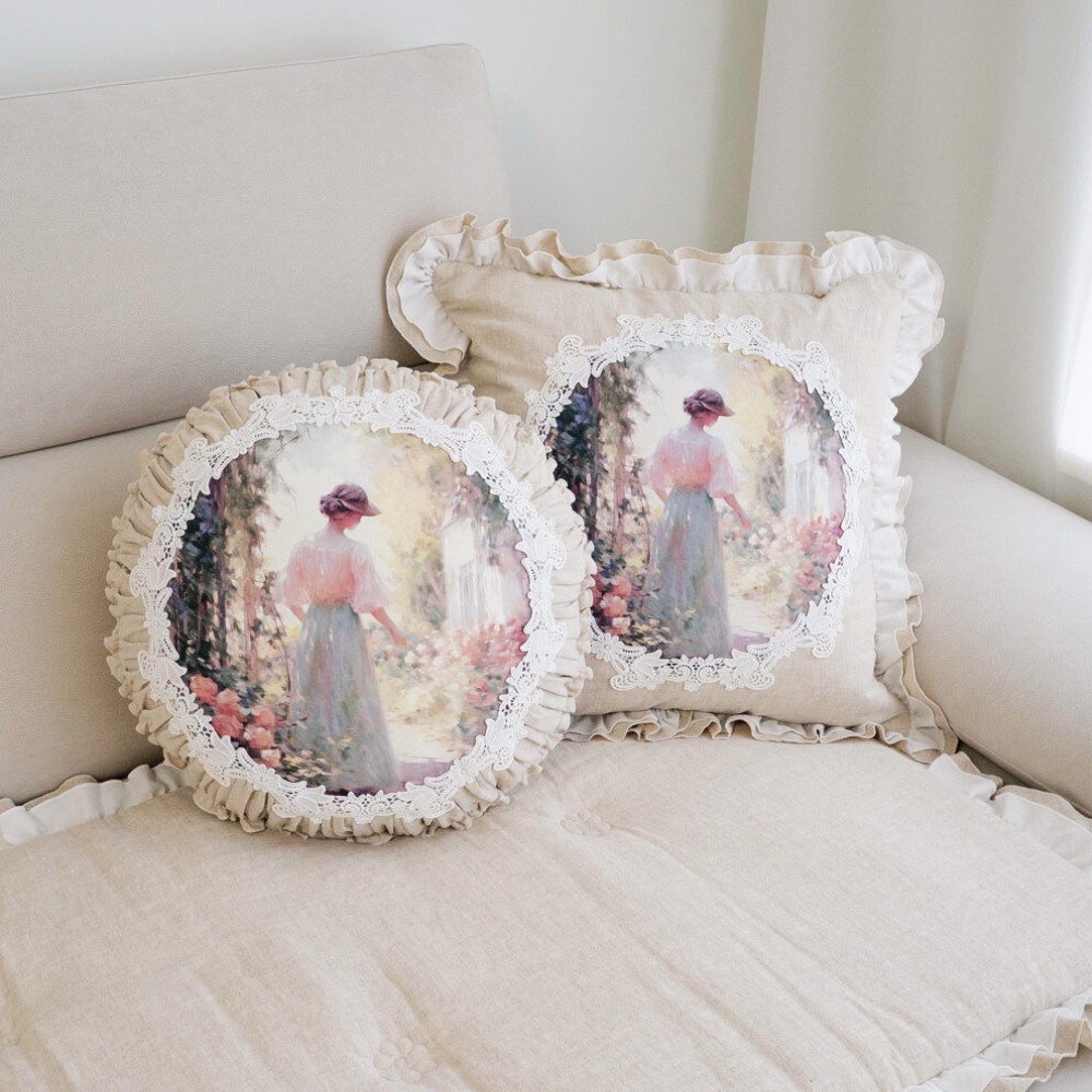 마벨로제 레이디 린넨 사각 원형 침대 쿠션커버 쇼파 쿠션 40x40