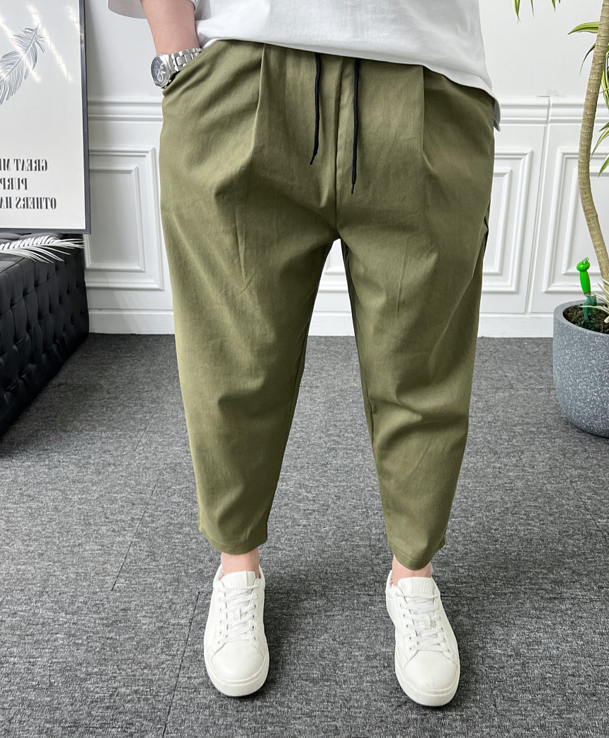 (1+1) 남자 벌룬팬츠 밴딩 스판 원턱 와이드 배기바지 - 상품 이미지