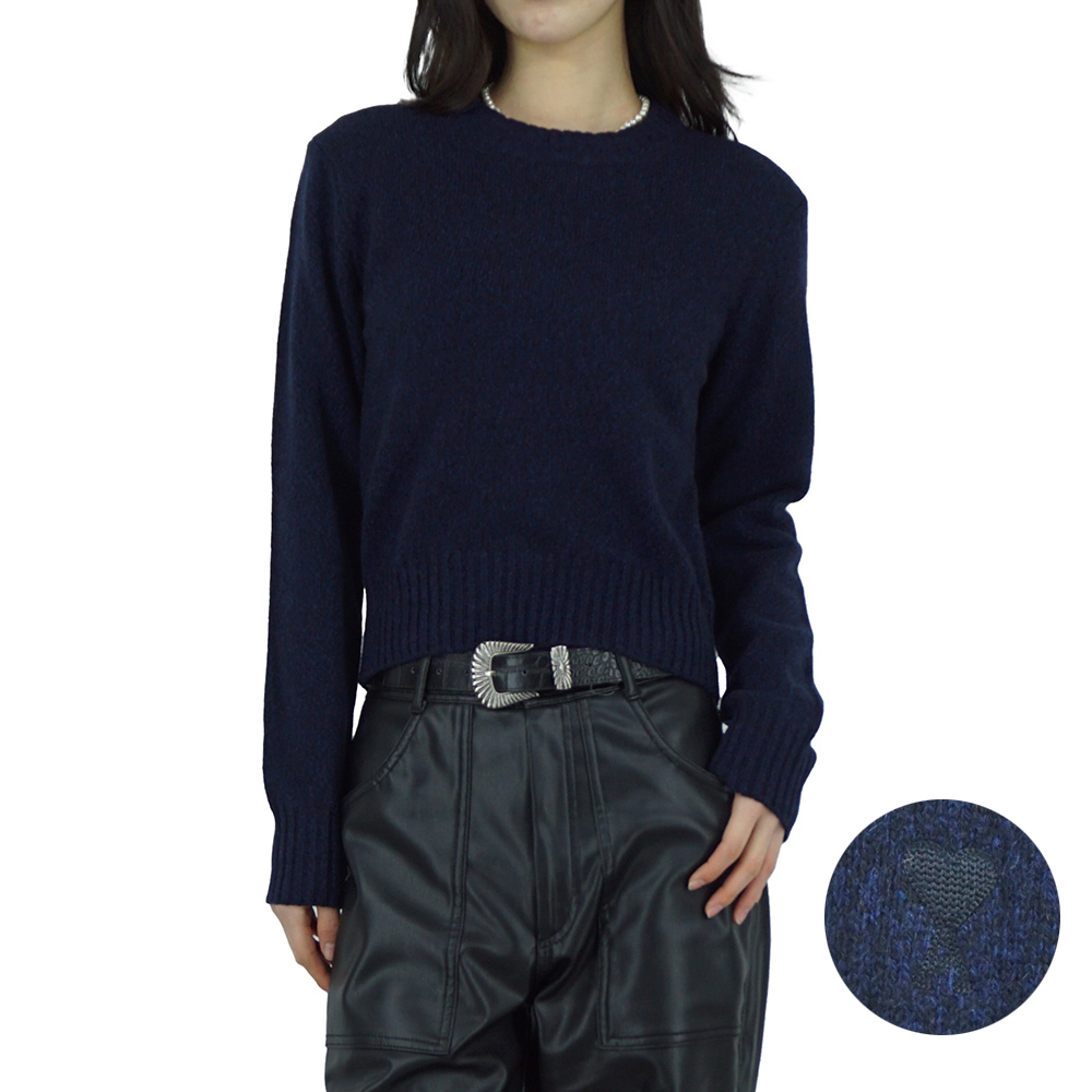 아미 톤온톤 하트 로고 여성 캐시미어 니트 네이비 FKS127 005 430